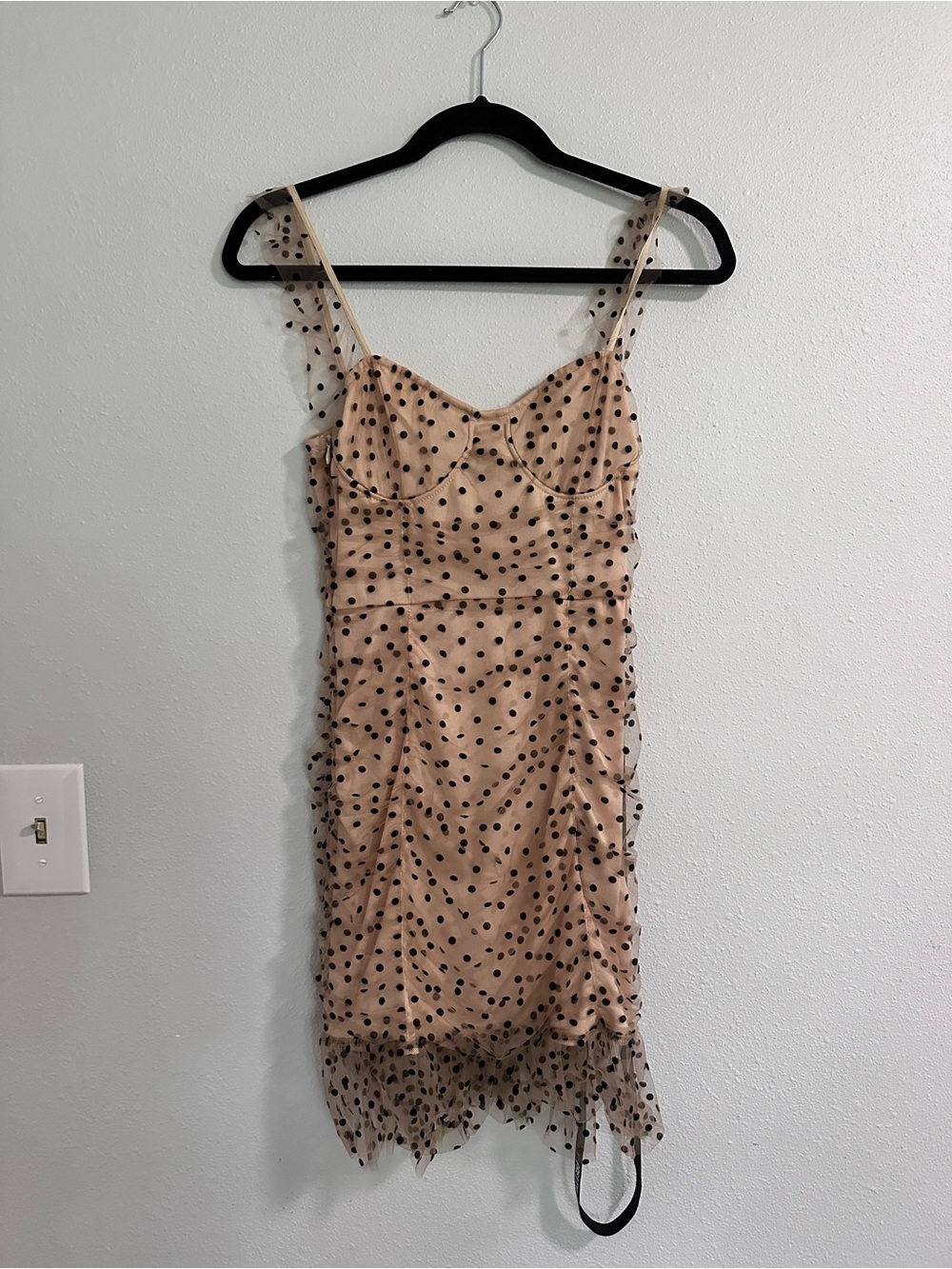 PrettyLittleThing Nude Polka Dot Mesh Mini Dress